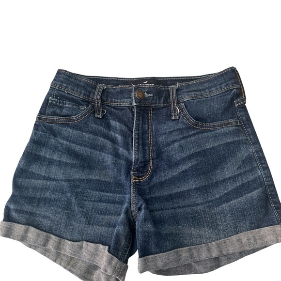 Hollister Dark Blue Jean Shorts High Rise Midi Short - Picture 1 of 5